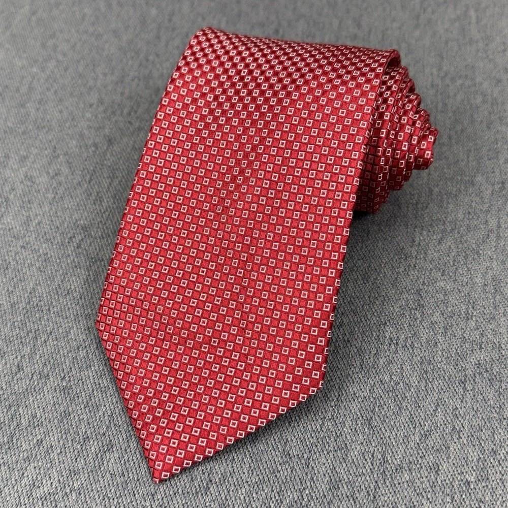 Donald J Trump Signature Collection 100% Silk Neck Tie Red Silver Checkered 59"